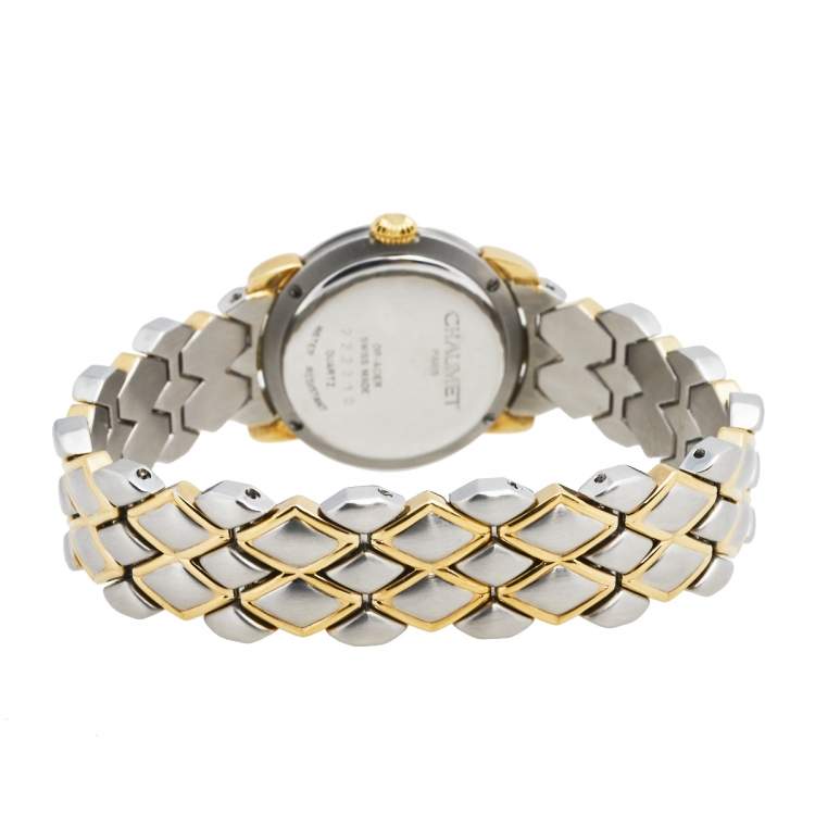 Pre Owned Chaumet White 18K Yellow Gold Stainless Steel Women's Wristwatch 25 mm