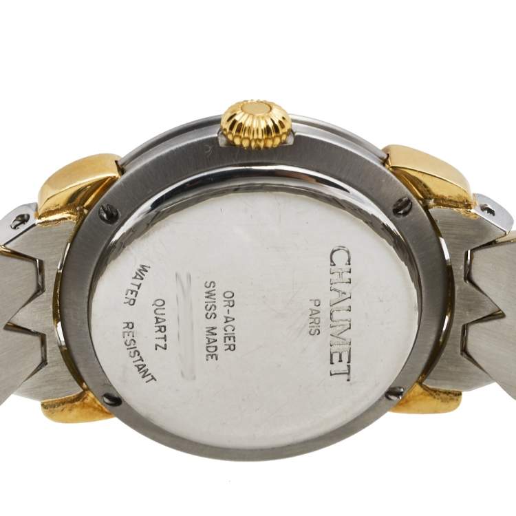 Pre Owned Chaumet White 18K Yellow Gold Stainless Steel Women's Wristwatch 25 mm