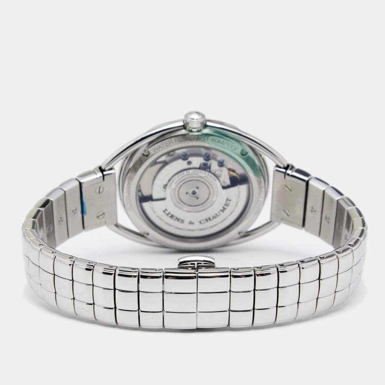 Pre Owned Chaumet Silver Mother Of Pearl Stainless Steel Diamond Montre Liens Lumiere 2214 Women's Wristwatch 34 mm