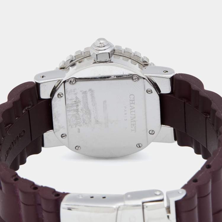 Pre Owned Chaumet Mother of Pearl Diamond Stainless Steel Rubber Class One 622 Women's Wristwatch 33 mm