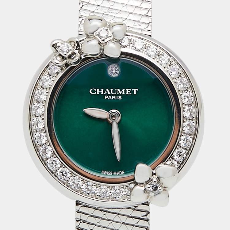 Pre Owned Chaumet Green Stainless Steel Diamond Hortensia Eden W83880-001 Women's Wristwatch 22 mm  
