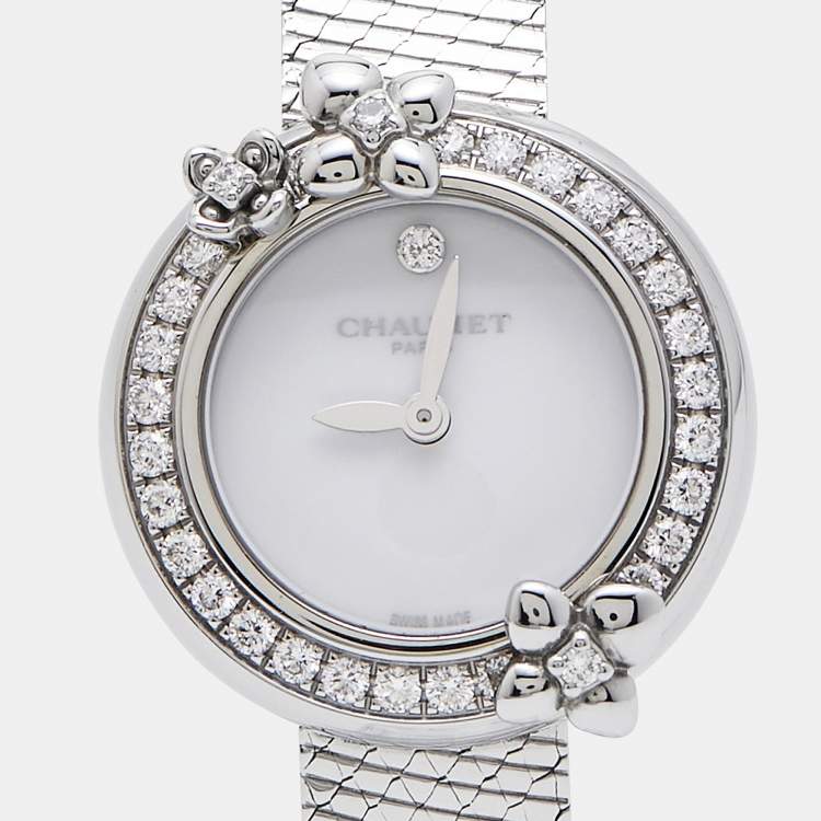 Pre Owned Chaumet White Stainless Steel Diamond Hortensia W20611-20W Women's Wristwatch 22.40 mm