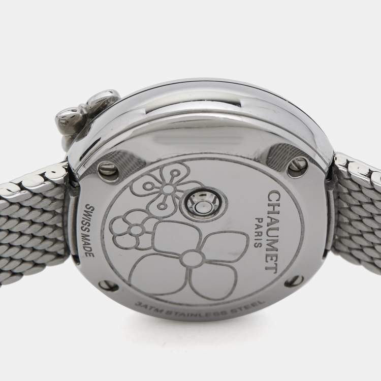 Pre Owned Chaumet White Stainless Steel Diamond Hortensia W20611-20W Women's Wristwatch 22.40 mm