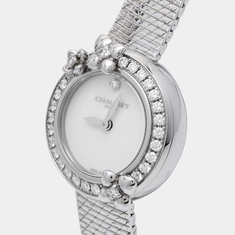 Pre Owned Chaumet White Stainless Steel Diamond Hortensia W20611-20W Women's Wristwatch 22.40 mm