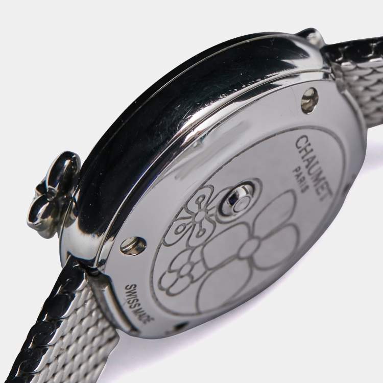 Pre Owned Chaumet White Stainless Steel Diamond Hortensia W20611-20W Women's Wristwatch 22.40 mm