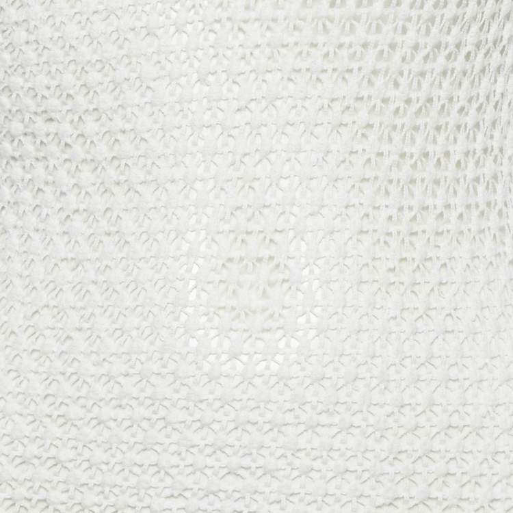 Pre Owned Chio White Stretch Crochet Ruffled Sheer Maxi Dress S