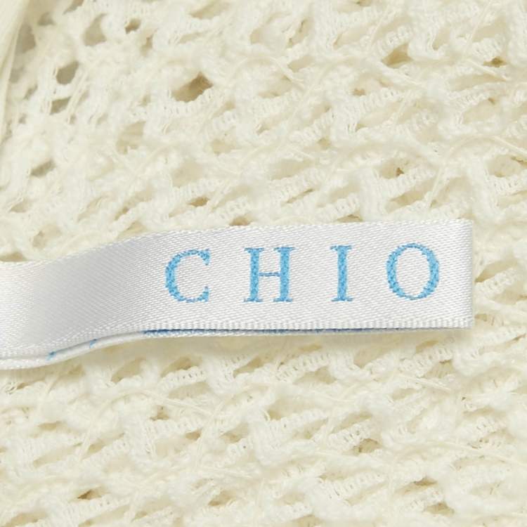 Pre Owned Chio White Stretch Crochet Ruffled Sheer Maxi Dress S