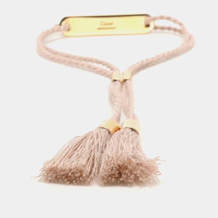 Pre Owned Chloé Beige Rope Love Plaque Bracelet
