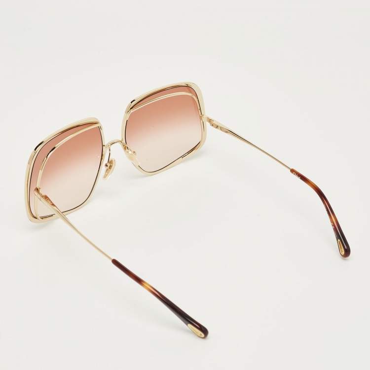 Pre Owned Chloé Brown/Gold Tone Gradient CH0035SA Oversized Sunglasses