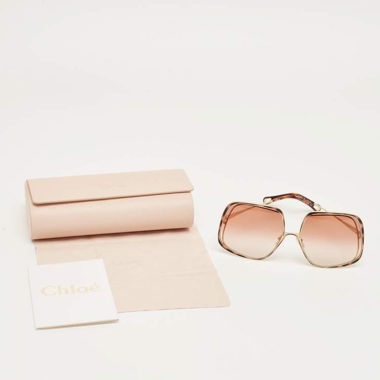 Pre Owned Chloé Brown/Gold Tone Gradient CH0035SA Oversized Sunglasses