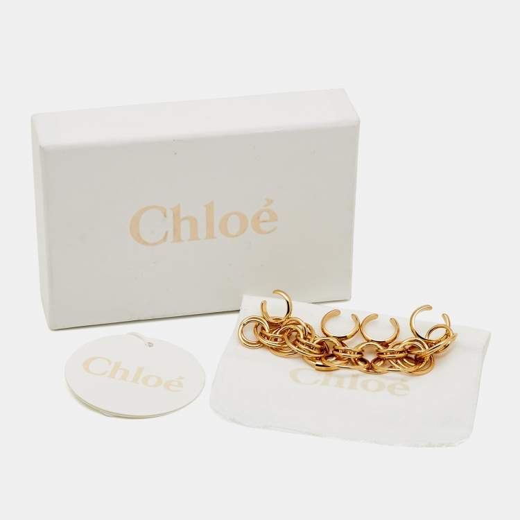 Pre Owned Chloé Reese Gold Tone Multi Finger Cocktail Ring Size 52