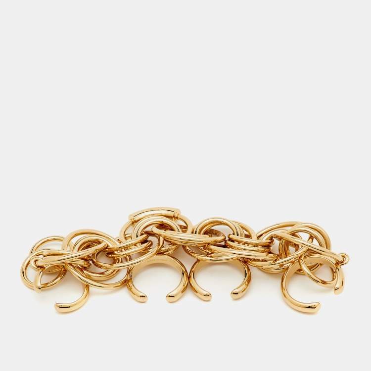 Pre Owned Chloé Reese Gold Tone Multi Finger Cocktail Ring Size 52