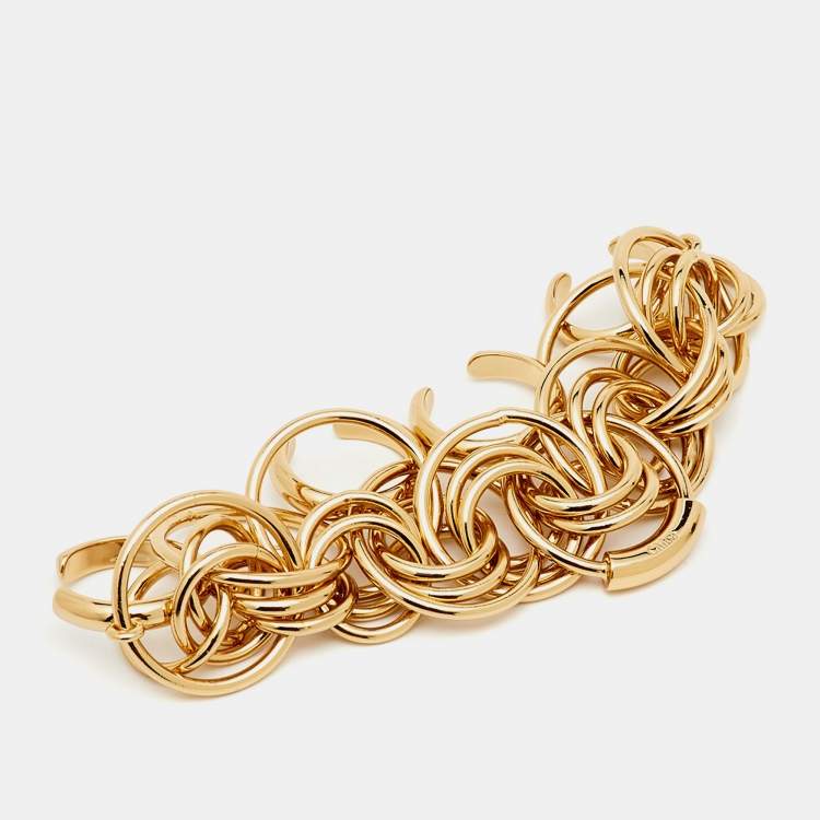 Pre Owned Chloé Reese Gold Tone Multi Finger Cocktail Ring Size 52