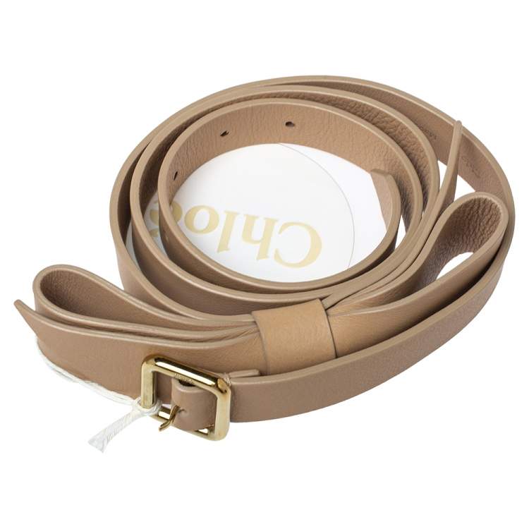 Pre Owned Chloe Beige Leather Bow Belt 90CM