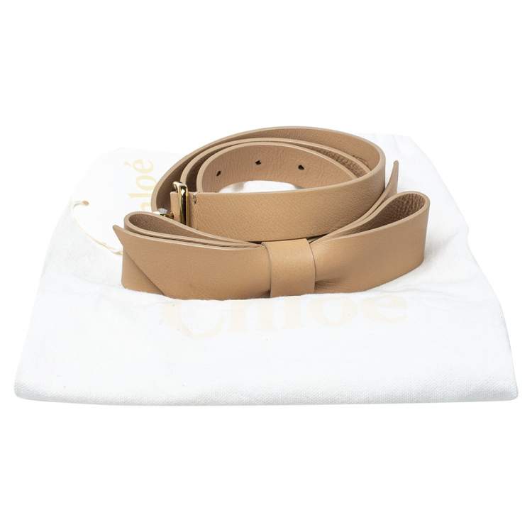 Pre Owned Chloe Beige Leather Bow Belt 90CM