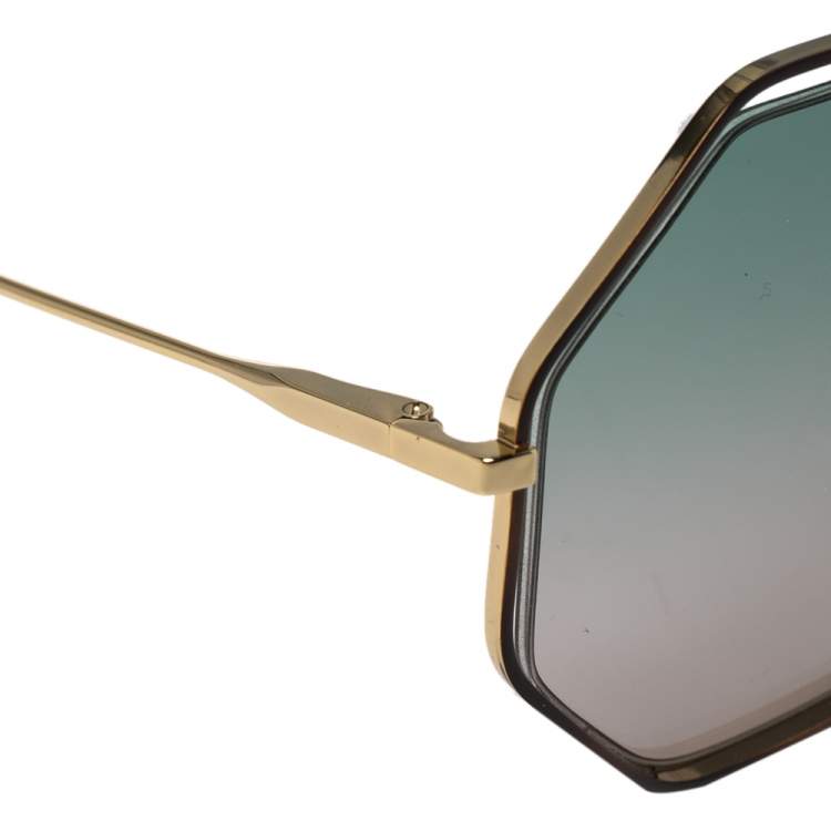 Pre Owned Chloé Gold/Green Gradient CE132S Poppy Octagonal Sunglasses
