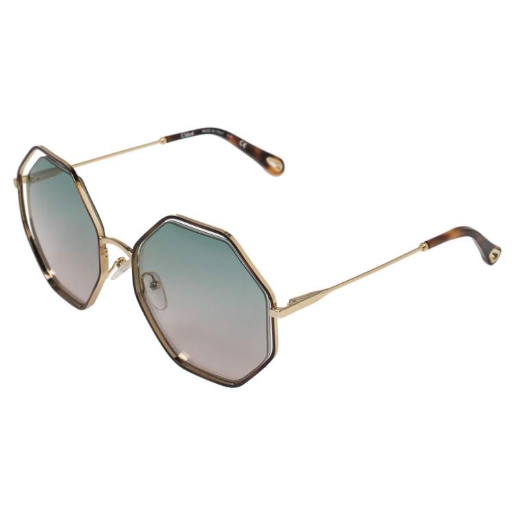 Pre Owned Chloé Gold/Green Gradient CE132S Poppy Octagonal Sunglasses