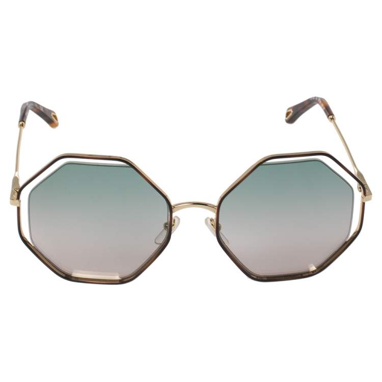 Pre Owned Chloé Gold/Green Gradient CE132S Poppy Octagonal Sunglasses