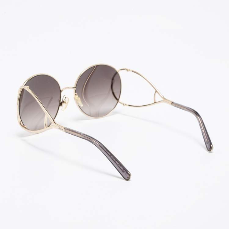 Pre Owned Chloé Gold Tone/Grey Gradient CE124S Jackson Round Sunglasses