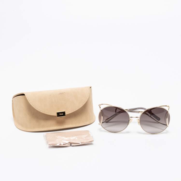 Pre Owned Chloé Gold Tone/Grey Gradient CE124S Jackson Round Sunglasses