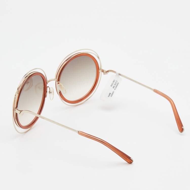 Pre Owned Chloe Gold Tone/Caramel Gradient CE120S Carlina Round Sunglasses