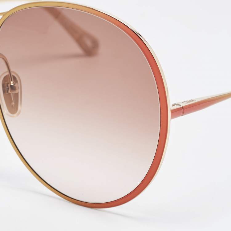 Pre Owned Chloe Brown Gradient CH0016S Aviator Sunglasses