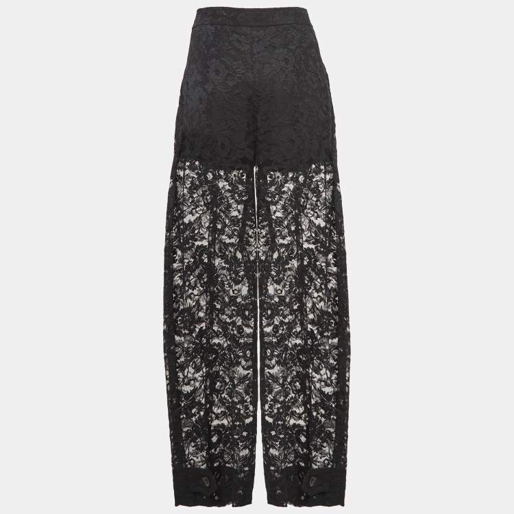 Pre Owned Chloe Black Floral Pattern Lace Sheer Trousers L