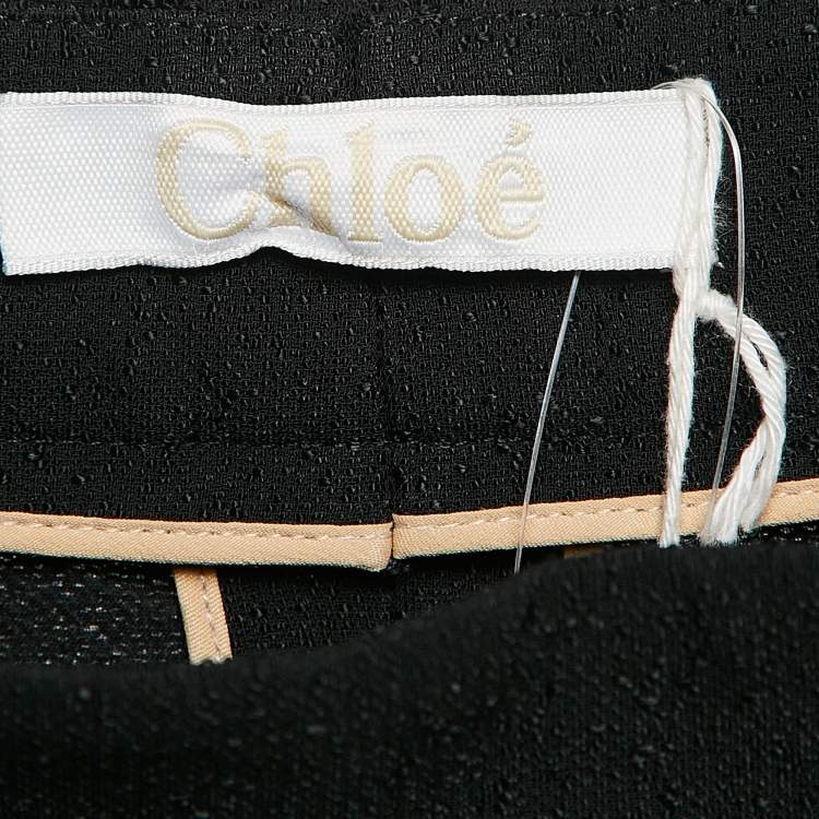 Pre Owned Chloe Black Textured Crepe Pleats Detail Trousers L