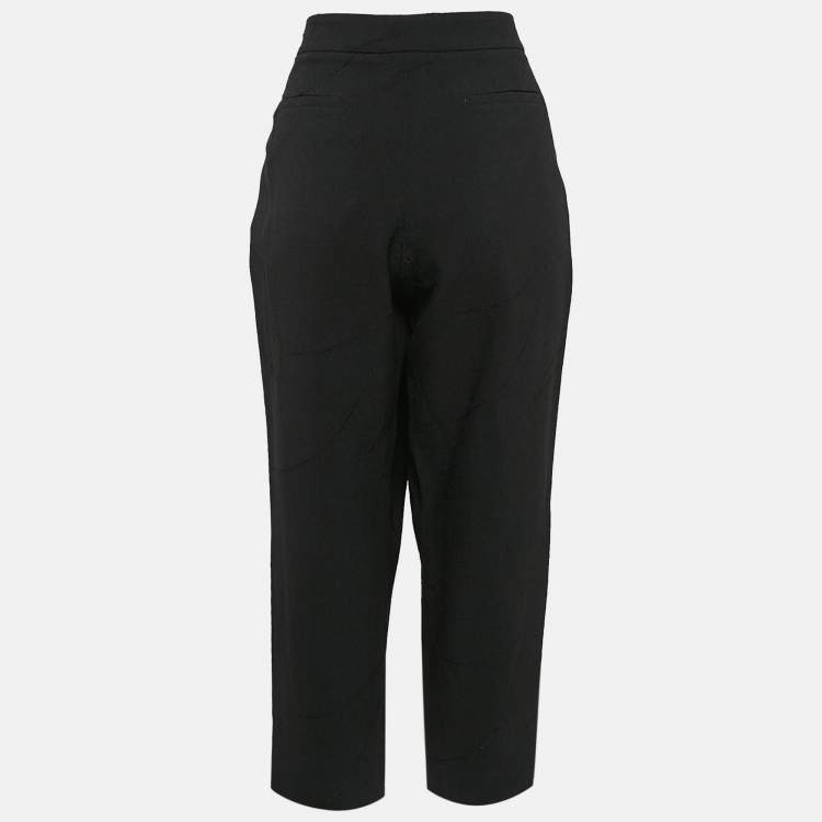 Pre Owned Chloe Black Textured Crepe Pleats Detail Trousers L