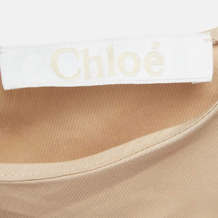 Pre Owned Chloe Sun Tan Brown Cotton Ruffled Belt Detail Sleeve Top S