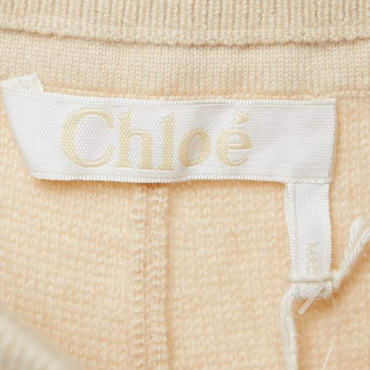 Pre Owned Chloe Beige Cashmere Knit Iconic Track Pants L