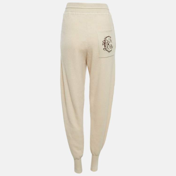 Pre Owned Chloe Beige Cashmere Knit Iconic Track Pants L