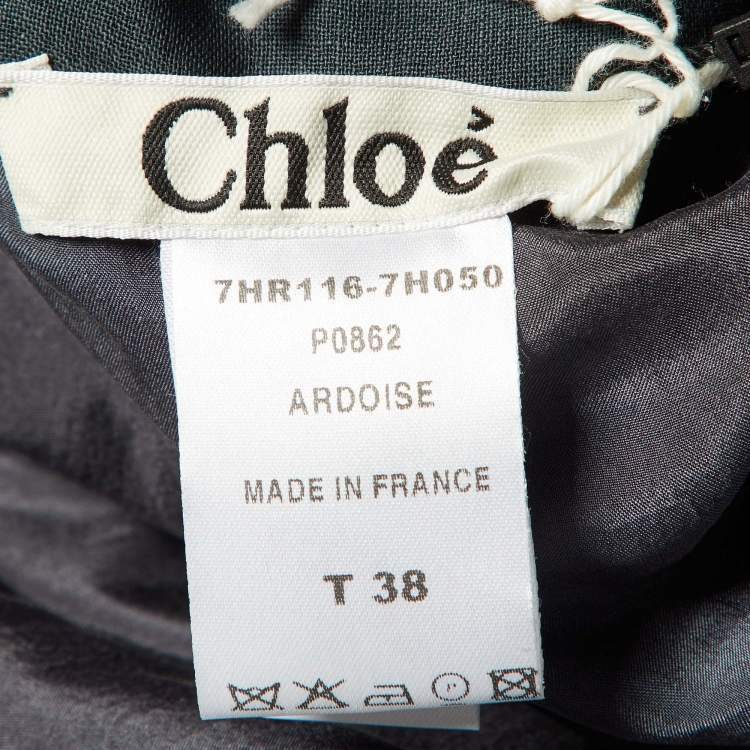 Pre Owned Chloe Ardoise Grey Wool Embellished Shift Dress M