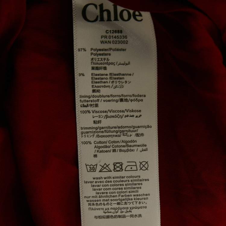 Pre Owned Chloe Red Crepe Ruffled Lace Overlay Top 10Yrs