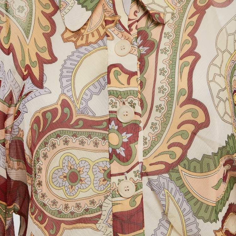 Pre Owned Chloe Beige Paisley Print Chiffon Silk Shirt L