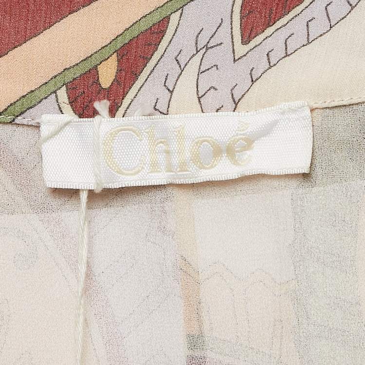 Pre Owned Chloe Beige Paisley Print Chiffon Silk Shirt L