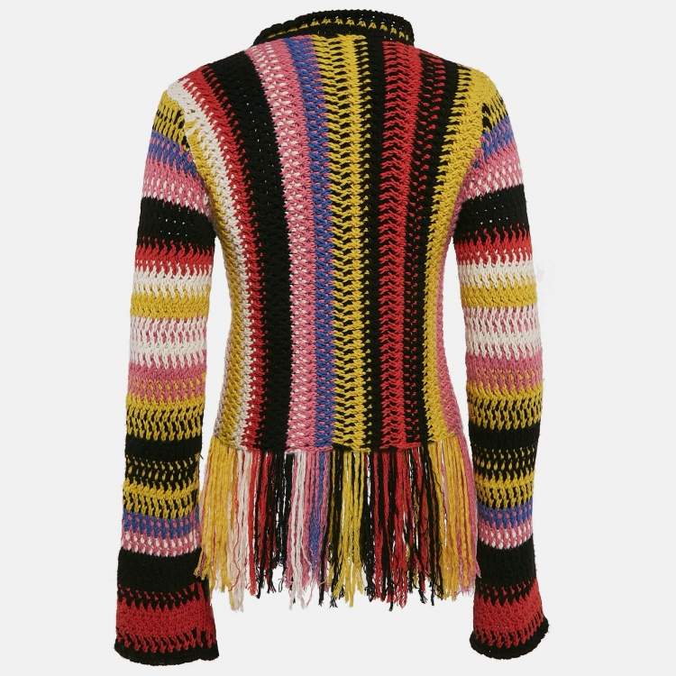 Pre Owned Chloe Multicolor Striped Crochet Fringed Sweater S