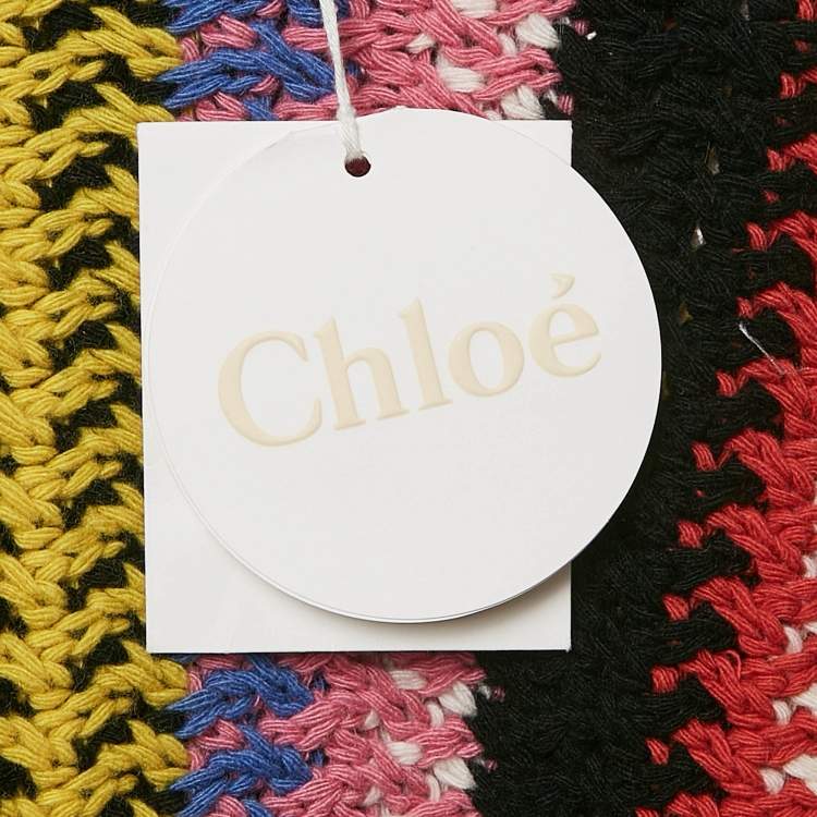 Pre Owned Chloe Multicolor Striped Crochet Fringed Sweater S