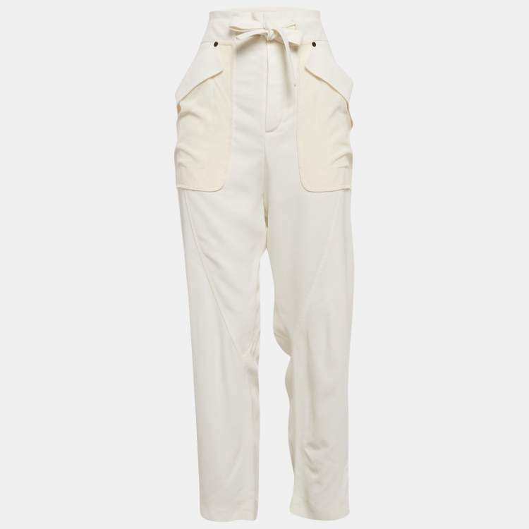 Pre Owned Chloé Milk White Crepe Oversized Pocket Detail Trousers M