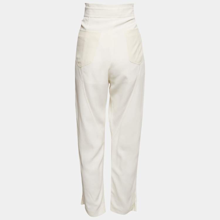 Pre Owned Chloé Milk White Crepe Oversized Pocket Detail Trousers M