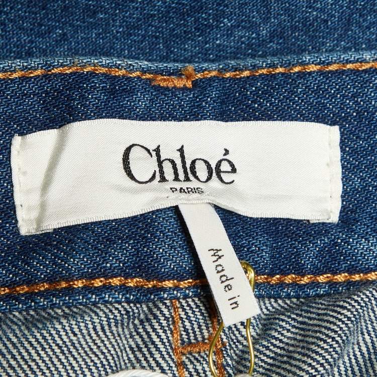 Pre Owned Chloe Blue Distressed Denim Flared Jeans S/Waist 29"