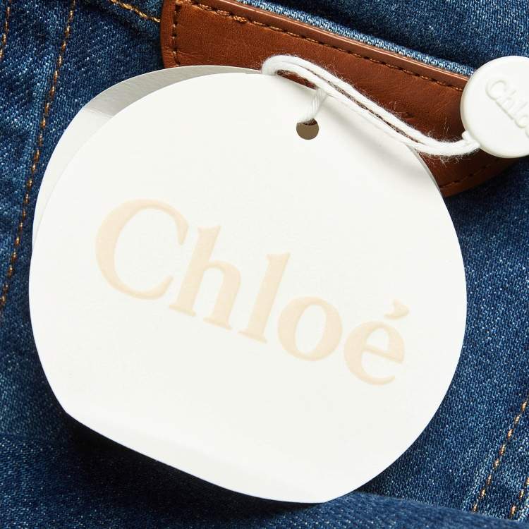 Pre Owned Chloe Blue Distressed Denim Flared Jeans S/Waist 29"