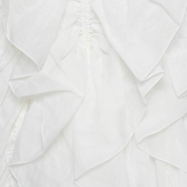 Pre Owned Chloé White Ramie Ruffled Asymmetric Midi Dress M