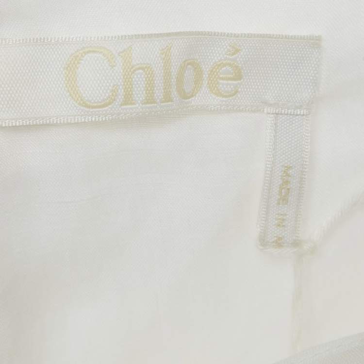 Pre Owned Chloé White Ramie Ruffled Asymmetric Midi Dress M