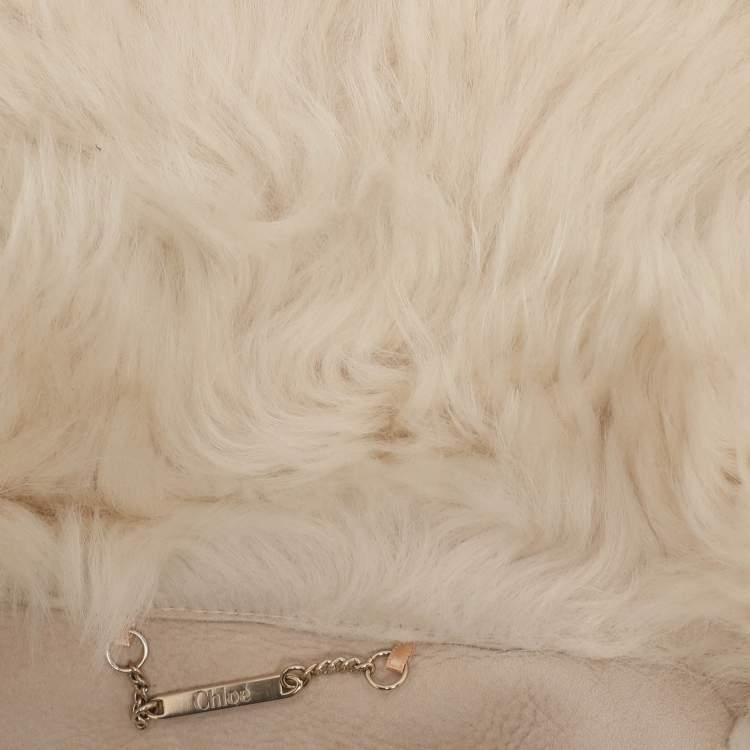 Pre Owned Chloé Beige Shearling and Leather Zip Jacket S