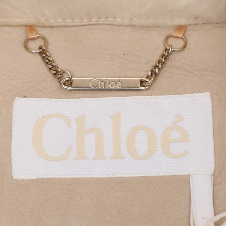 Pre Owned Chloé Beige Shearling and Leather Zip Jacket S