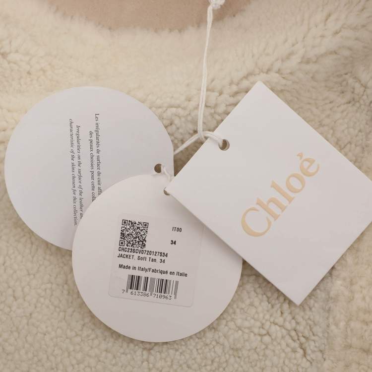 Pre Owned Chloé Beige Shearling and Leather Zip Jacket S