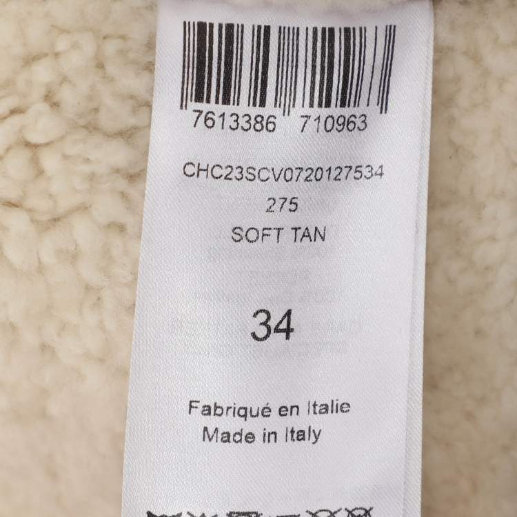 Pre Owned Chloé Beige Shearling and Leather Zip Jacket S