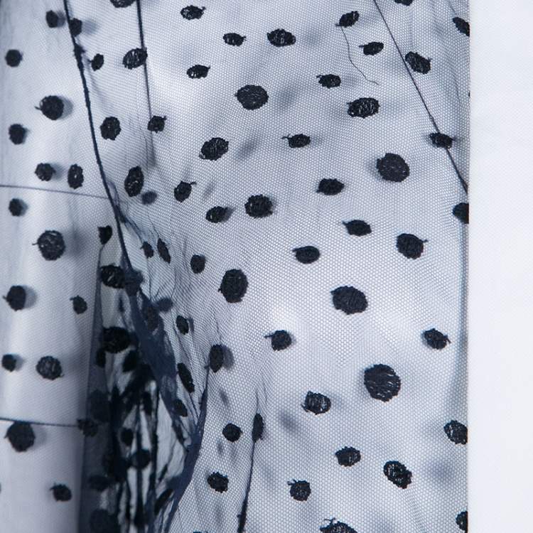 Pre Owned Chloe Navy Blue and White Dot Embroidered Tulle Sheer Shirt M