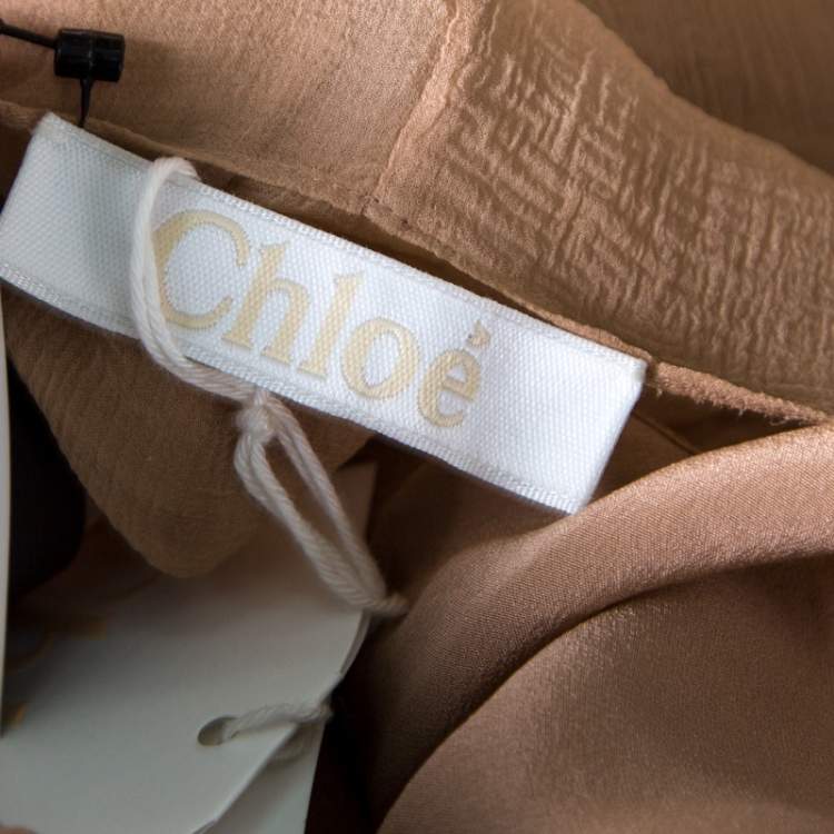 Pre Owned Chloe Pinky Beige Silk Crepon Pleated Embellished Dress S